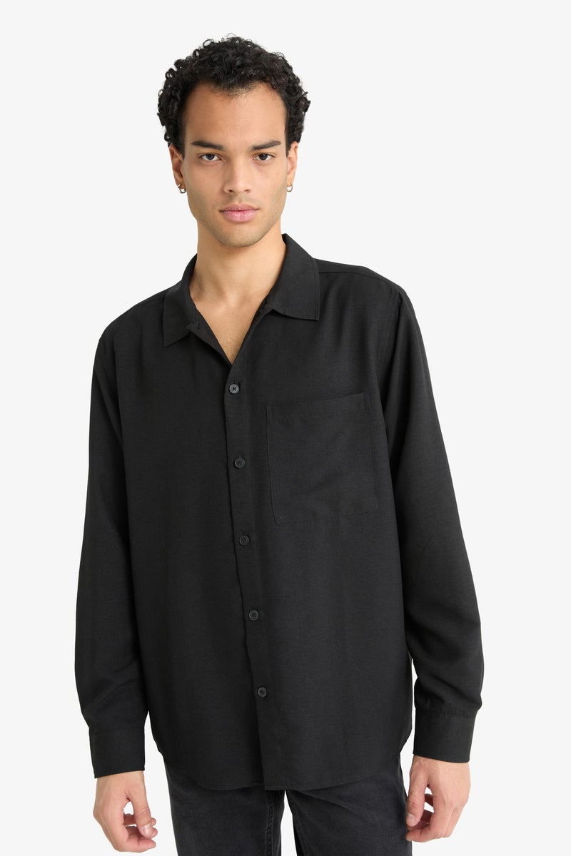 DeFacto Black Man Relax Fit Woven Long Sleeve Shirt Casual - Image 3
